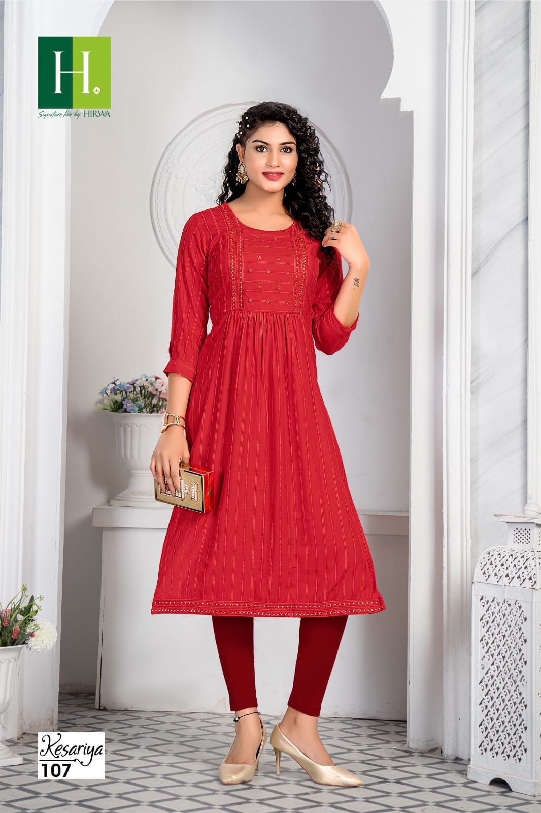 Hirwa Kesariya Rayon Naira Cut Designer Kurtis Catalog
